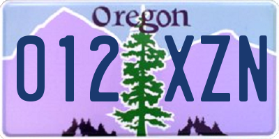 OR license plate 012XZN