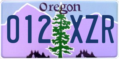 OR license plate 012XZR