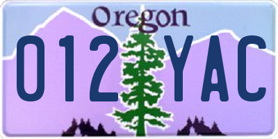 OR license plate 012YAC
