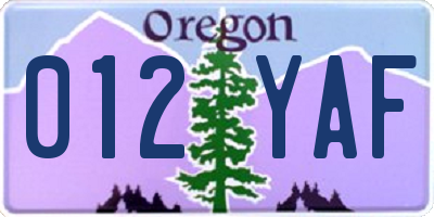 OR license plate 012YAF