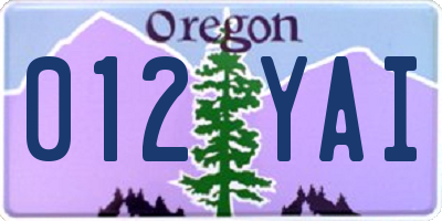 OR license plate 012YAI