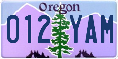 OR license plate 012YAM