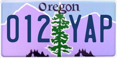 OR license plate 012YAP
