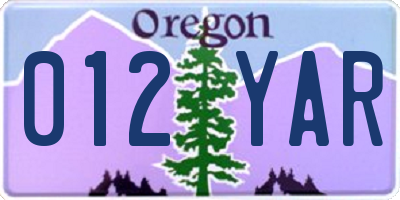 OR license plate 012YAR