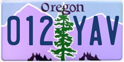 OR license plate 012YAV