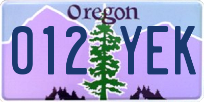 OR license plate 012YEK