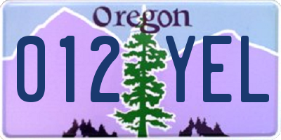 OR license plate 012YEL