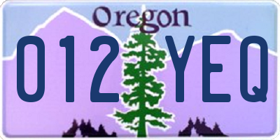 OR license plate 012YEQ