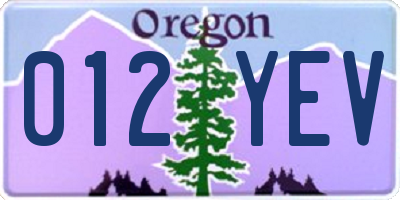 OR license plate 012YEV