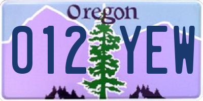 OR license plate 012YEW