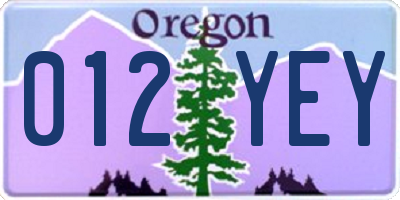 OR license plate 012YEY