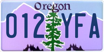 OR license plate 012YFA