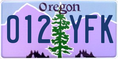 OR license plate 012YFK