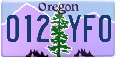 OR license plate 012YFO