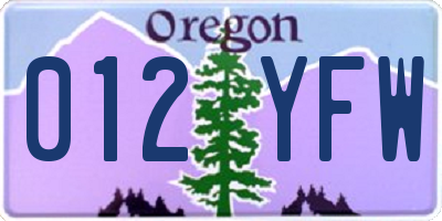 OR license plate 012YFW