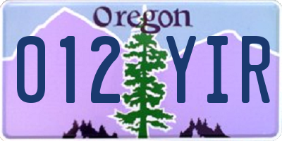 OR license plate 012YIR
