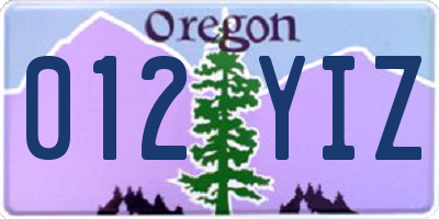 OR license plate 012YIZ