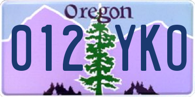 OR license plate 012YKO