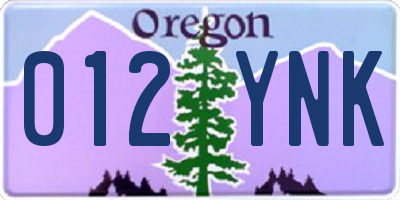 OR license plate 012YNK