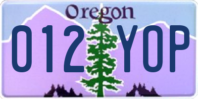OR license plate 012YOP