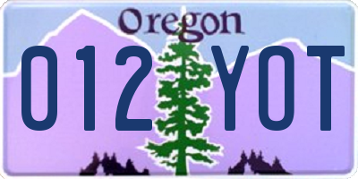 OR license plate 012YOT