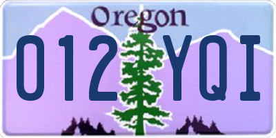 OR license plate 012YQI