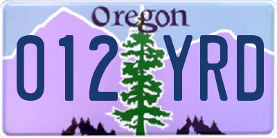 OR license plate 012YRD