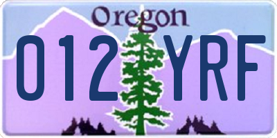 OR license plate 012YRF