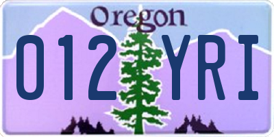 OR license plate 012YRI