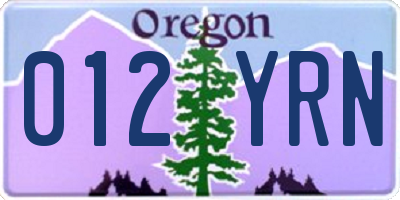 OR license plate 012YRN