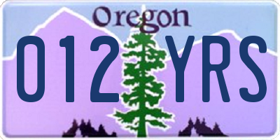 OR license plate 012YRS