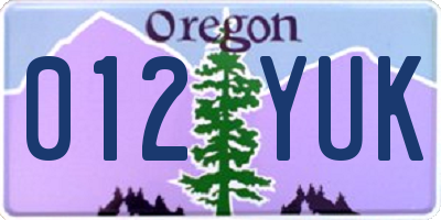 OR license plate 012YUK