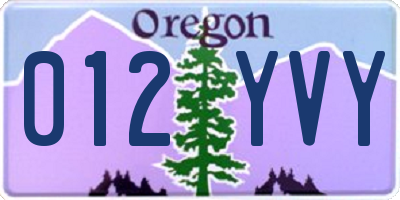 OR license plate 012YVY