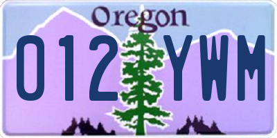 OR license plate 012YWM