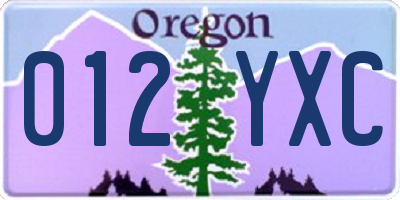 OR license plate 012YXC