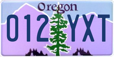 OR license plate 012YXT
