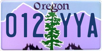 OR license plate 012YYA