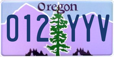 OR license plate 012YYV