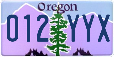 OR license plate 012YYX