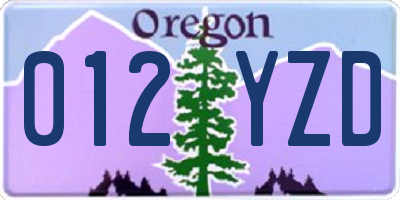 OR license plate 012YZD