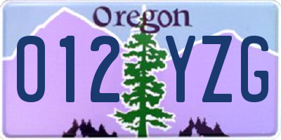 OR license plate 012YZG