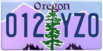 OR license plate 012YZO