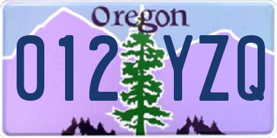 OR license plate 012YZQ