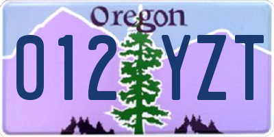 OR license plate 012YZT