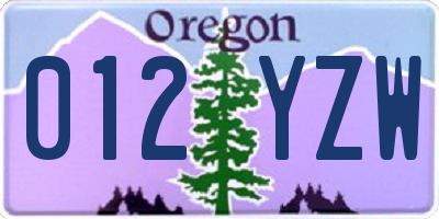 OR license plate 012YZW