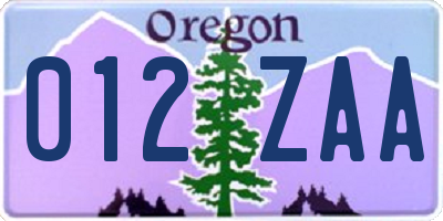 OR license plate 012ZAA