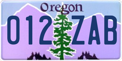 OR license plate 012ZAB