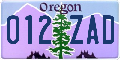 OR license plate 012ZAD