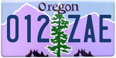 OR license plate 012ZAE