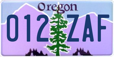 OR license plate 012ZAF